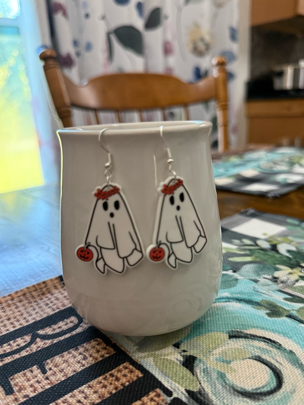 Ghost Earrings with Orange Pumpkin 🎃 Accent
